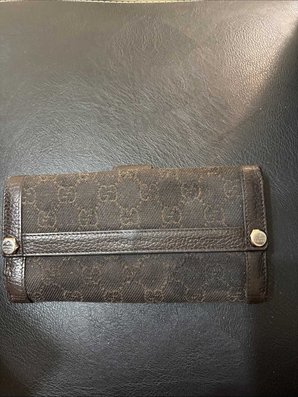 Dark Brown Monogram Continental Wallet with Leather Trim